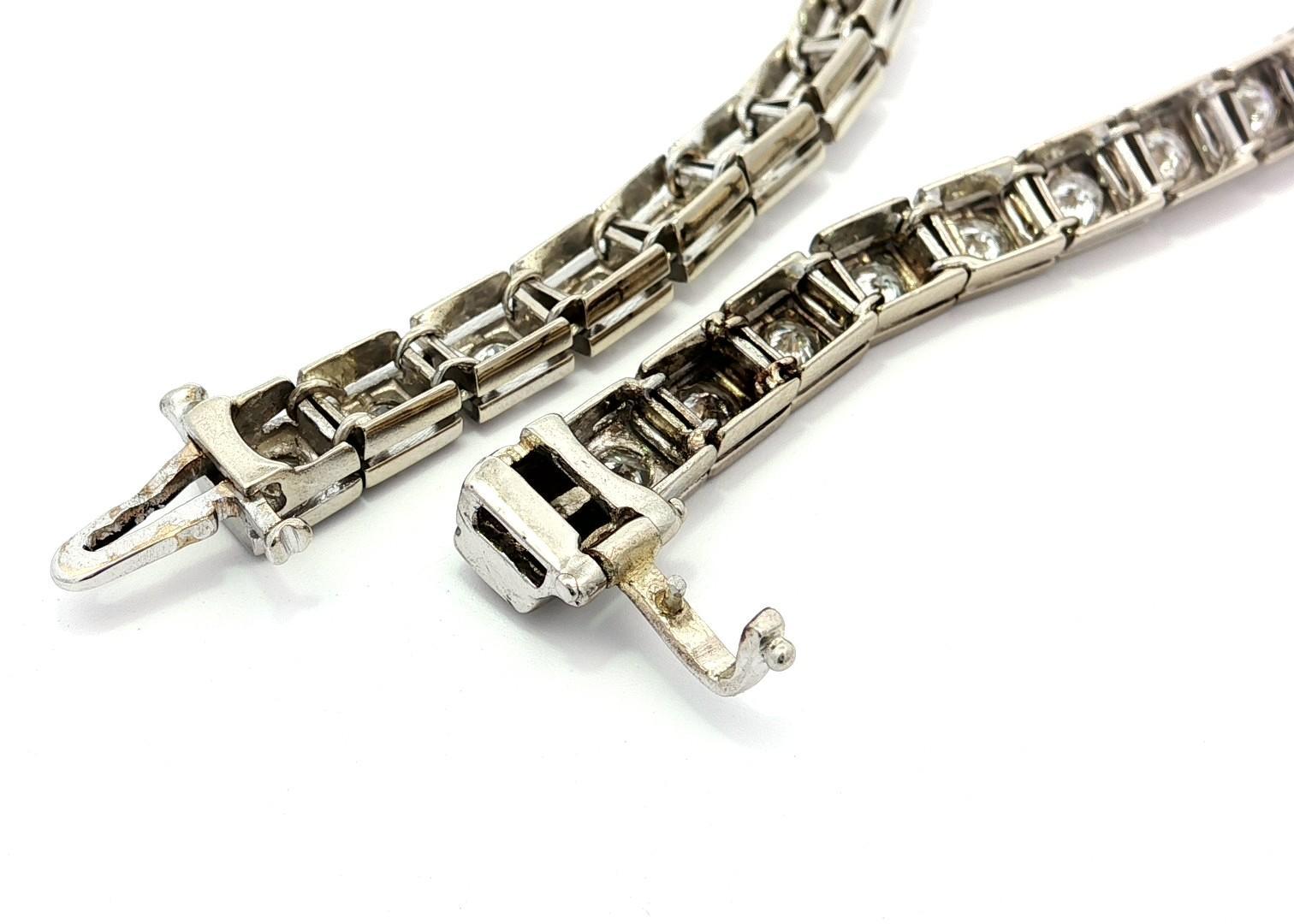 Vintage Solid White Gold 2.8ct Diamond Milgrain Square Link Line Tennis Bracelet en vente 1