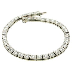 Vintage Solid White Gold 2.8ct Diamond Milgrain Square Link Line Tennis Bracelet