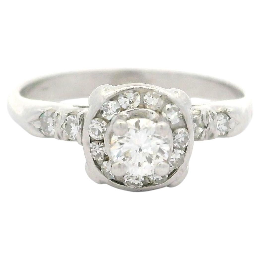 Vintage Solid White Gold .40ct Fiery Illusion Set Diamond Solitaire Promise Ring For Sale