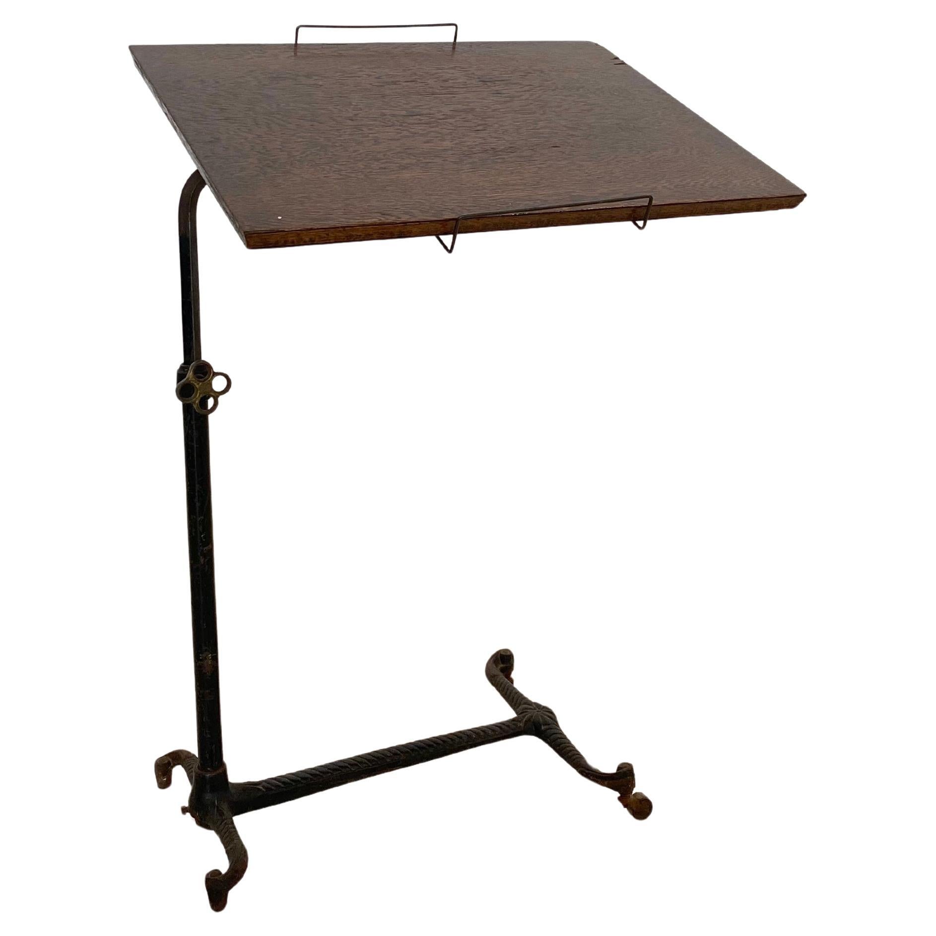 Vintage Solid Wood and Cast Iron Tilt-Top Table For Sale