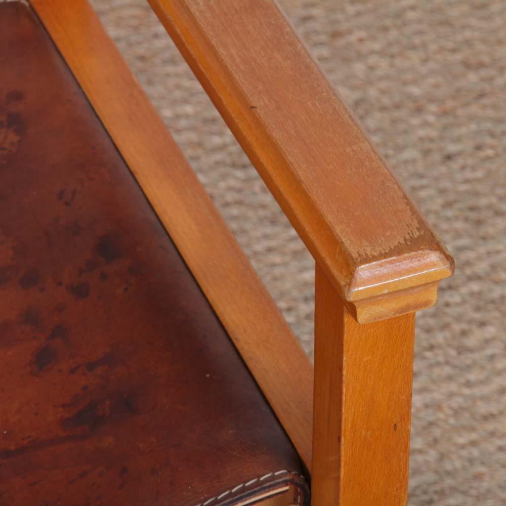 Brückenstuhl aus Massivholz und Leder, Vintage By, 1980 im Angebot 3