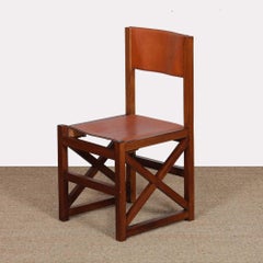 Chaise vintage en bois massif et cuir, 1980