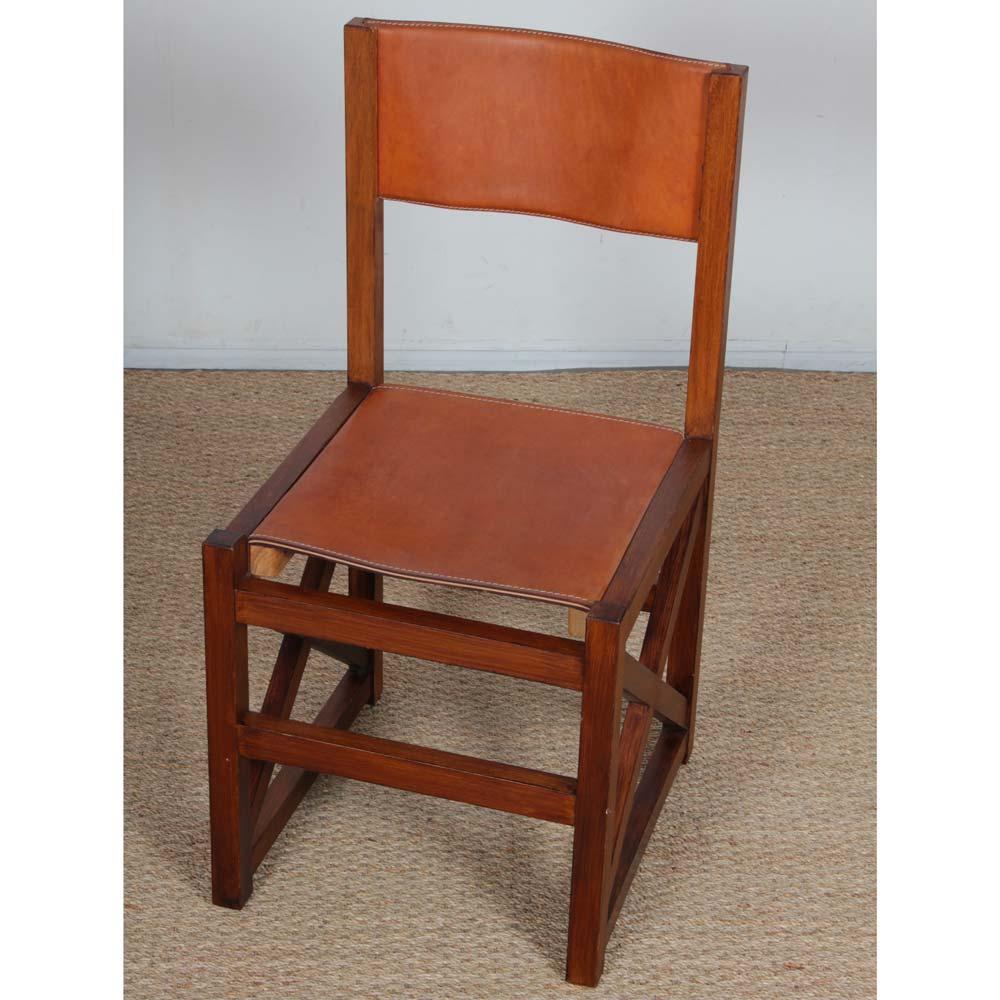 Vintage Stuhl aus Massivholz und Leder, 1980 im Zustand „Gut“ im Angebot in MONTESSON, FR