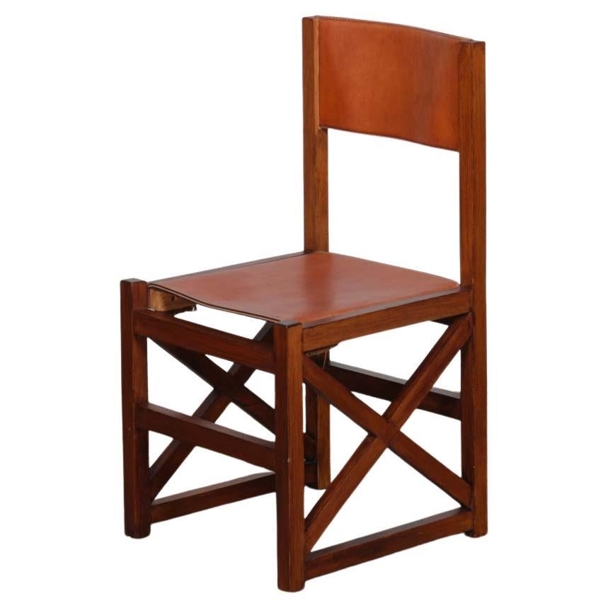 Sedia vintage in legno massiccio e pelle, 1980