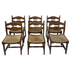 Vintage Solid Wood and Straw Chairs by Guillerme and Chambron, 1950
