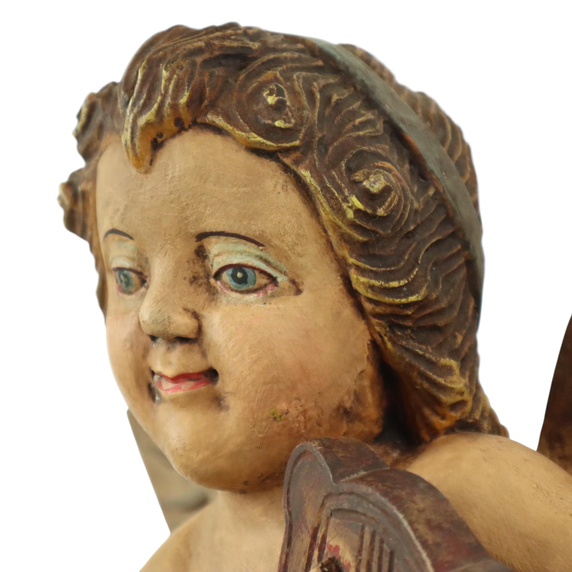 Vintage Solid Wood Angel Cherub Statue Hand Painted 49cm 4