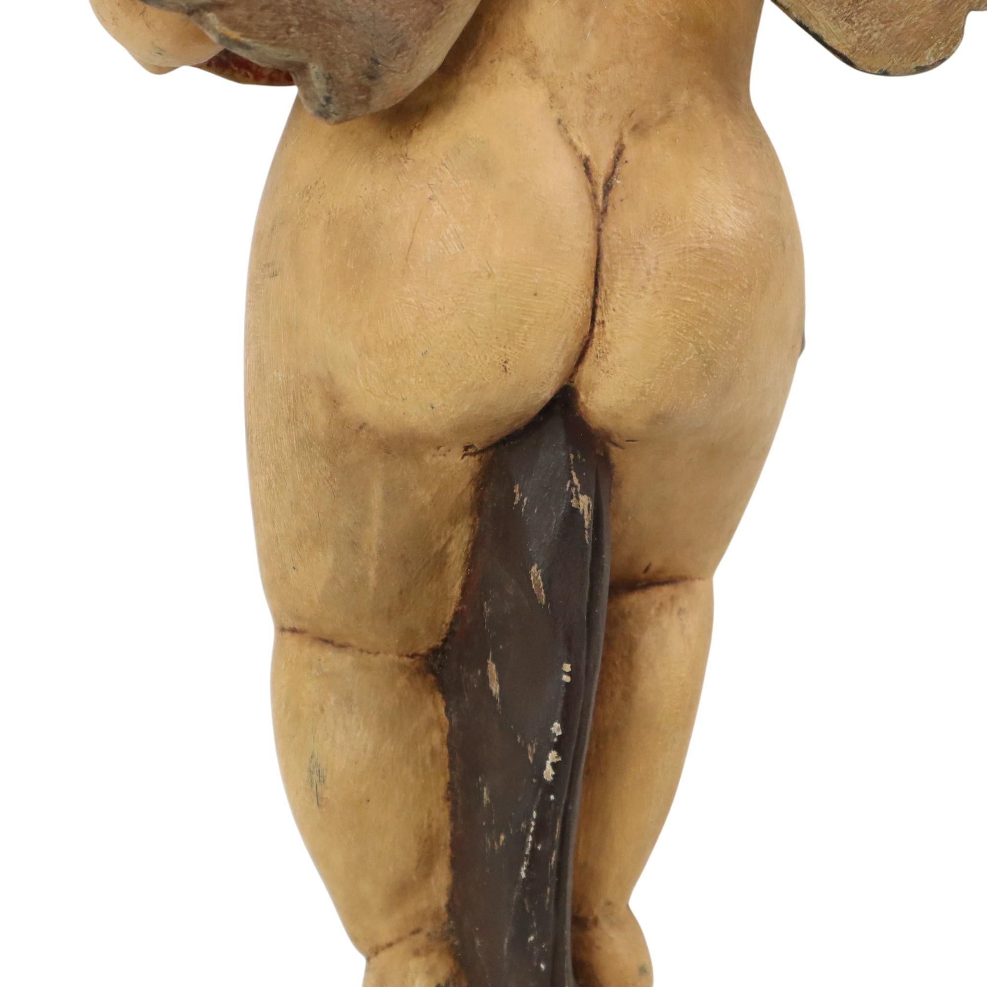 Vintage Solid Wood Angel Cherub Statue Hand Painted 49cm 8