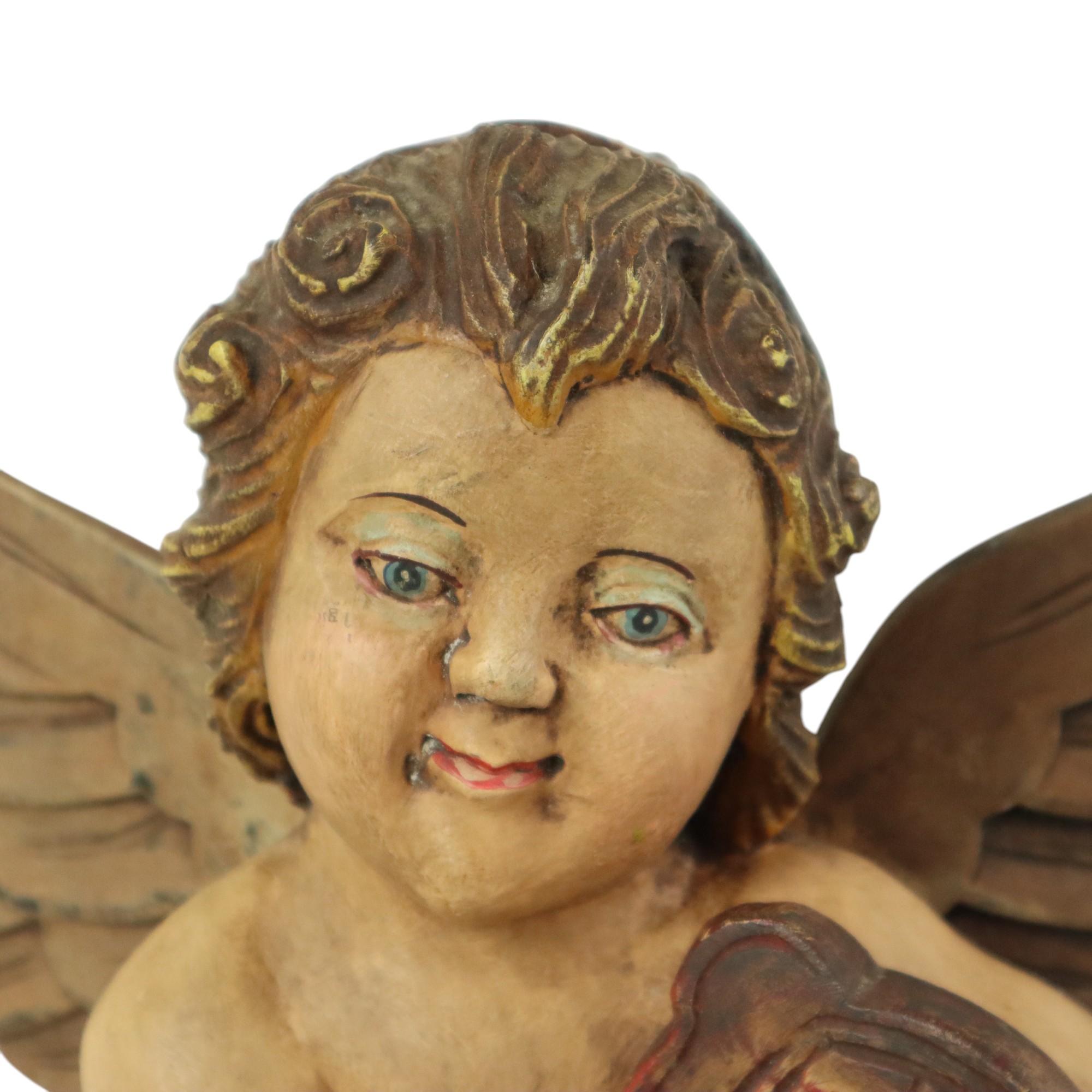 Hand-Crafted Vintage Solid Wood Angel Cherub Statue Hand Painted 49cm