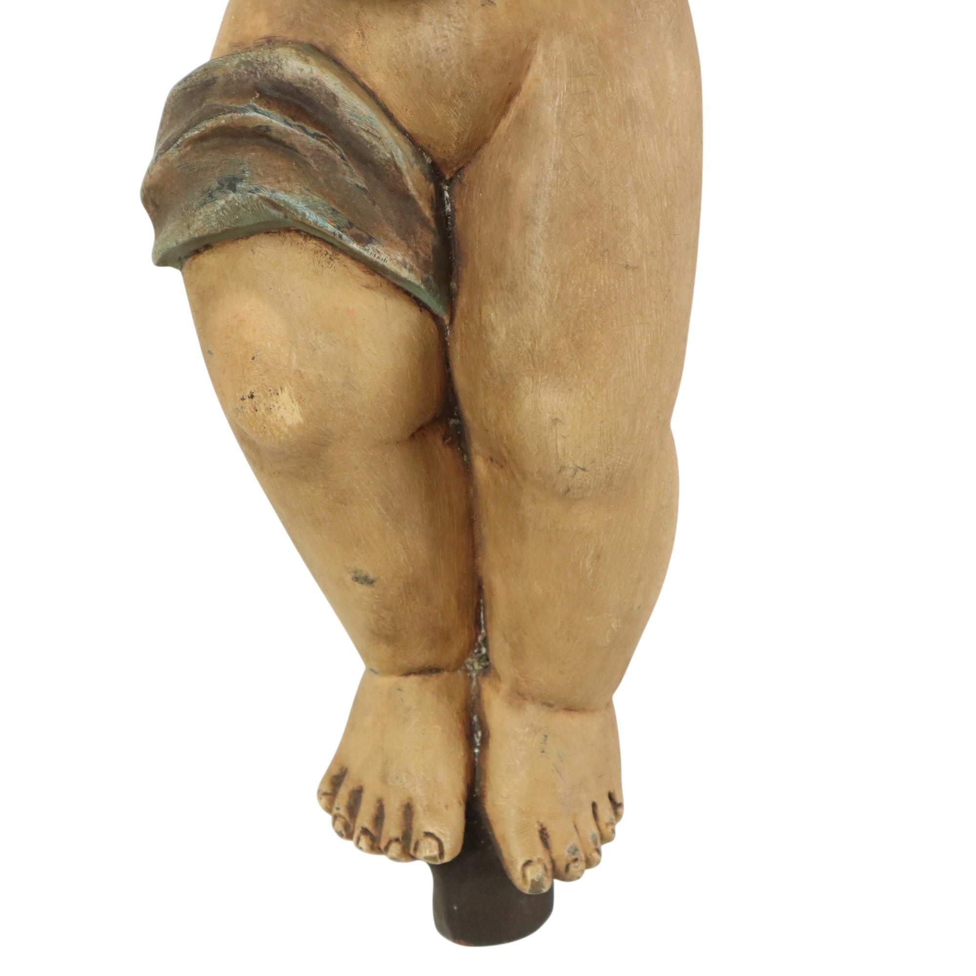 20th Century Vintage Solid Wood Angel Cherub Statue Hand Painted 49cm