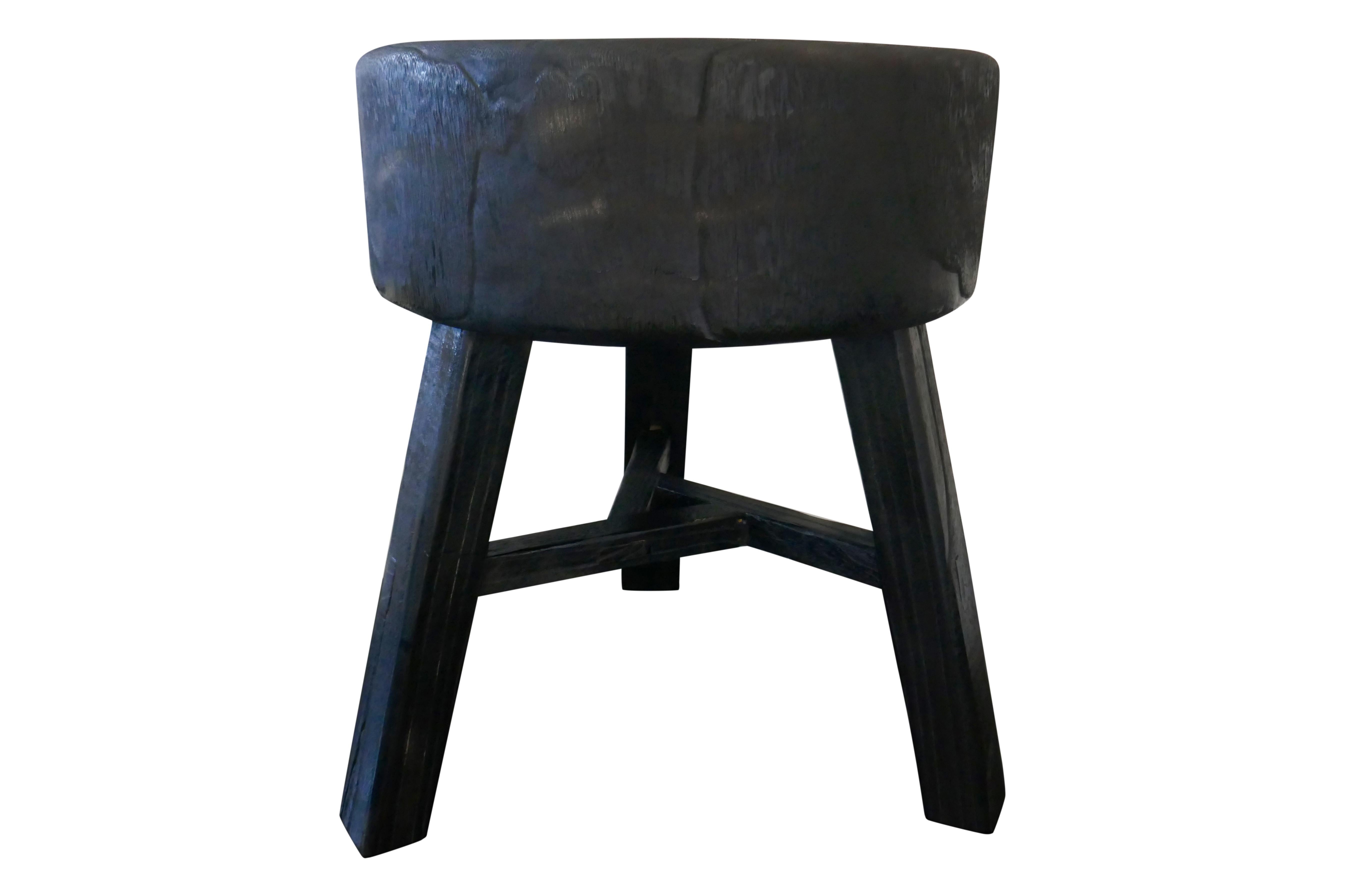 Hand-Carved Vintage Solid Wood Block Accent Piece, Stool/Side Table, Black For Sale