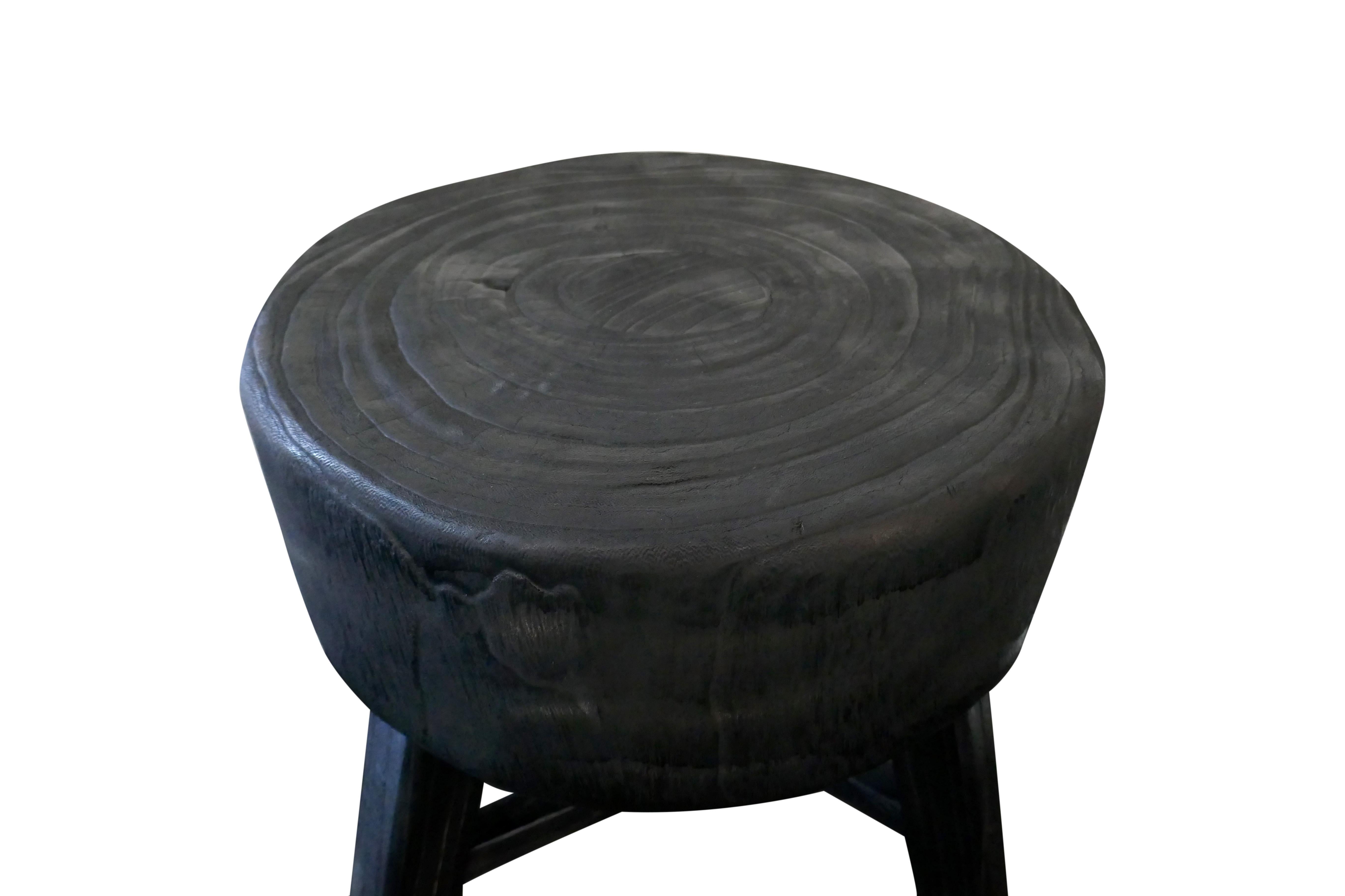 Vintage Solid Wood Block Accent Piece, Stool/Side Table, Black In Good Condition For Sale In thousand oaks, CA