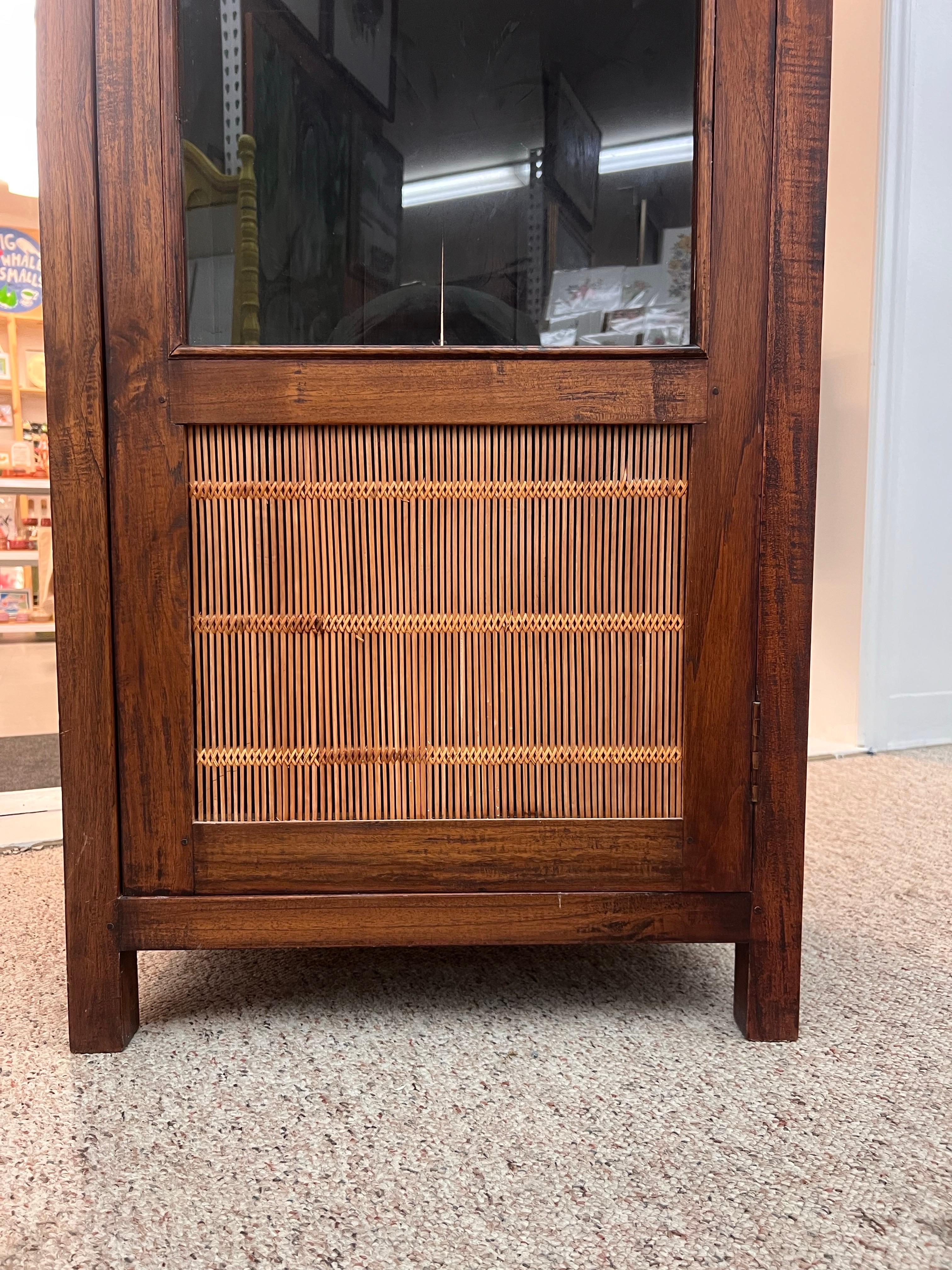 Vintage Solid Wood Book Shelf or Display Cabinet with Rattan Accents 5