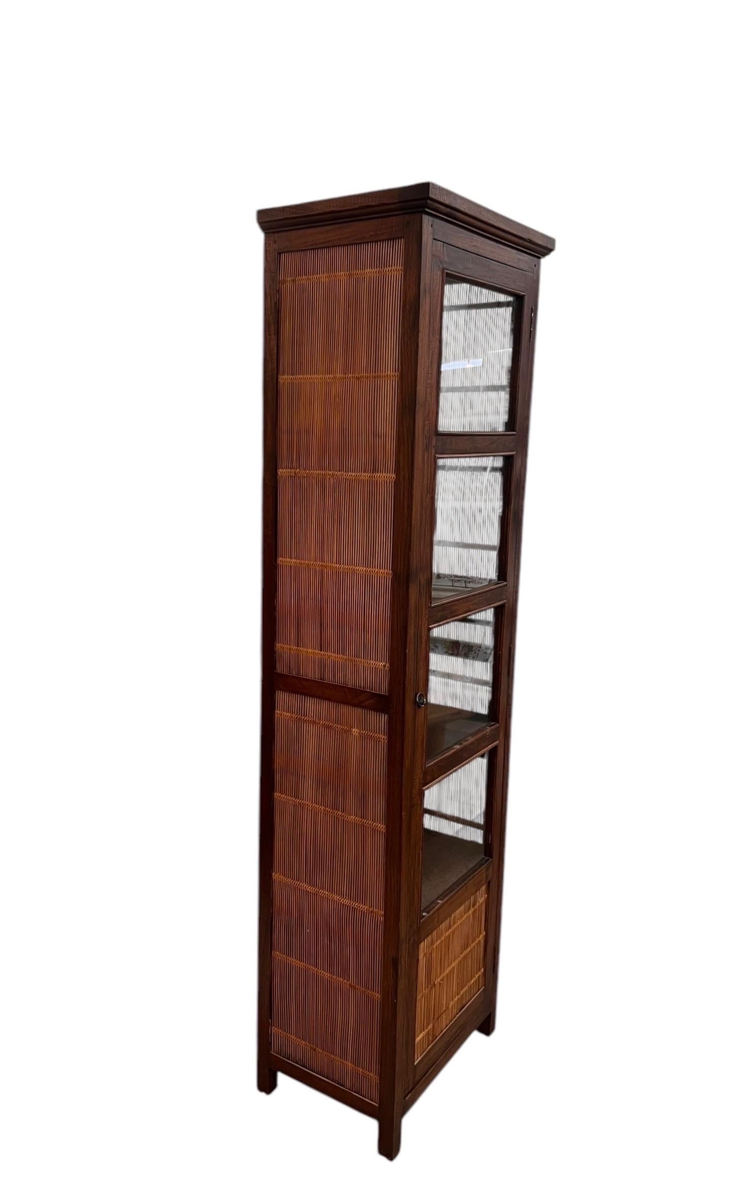 Vintage Solid Wood Book Shelf or Display Cabinet with Rattan Accents 2