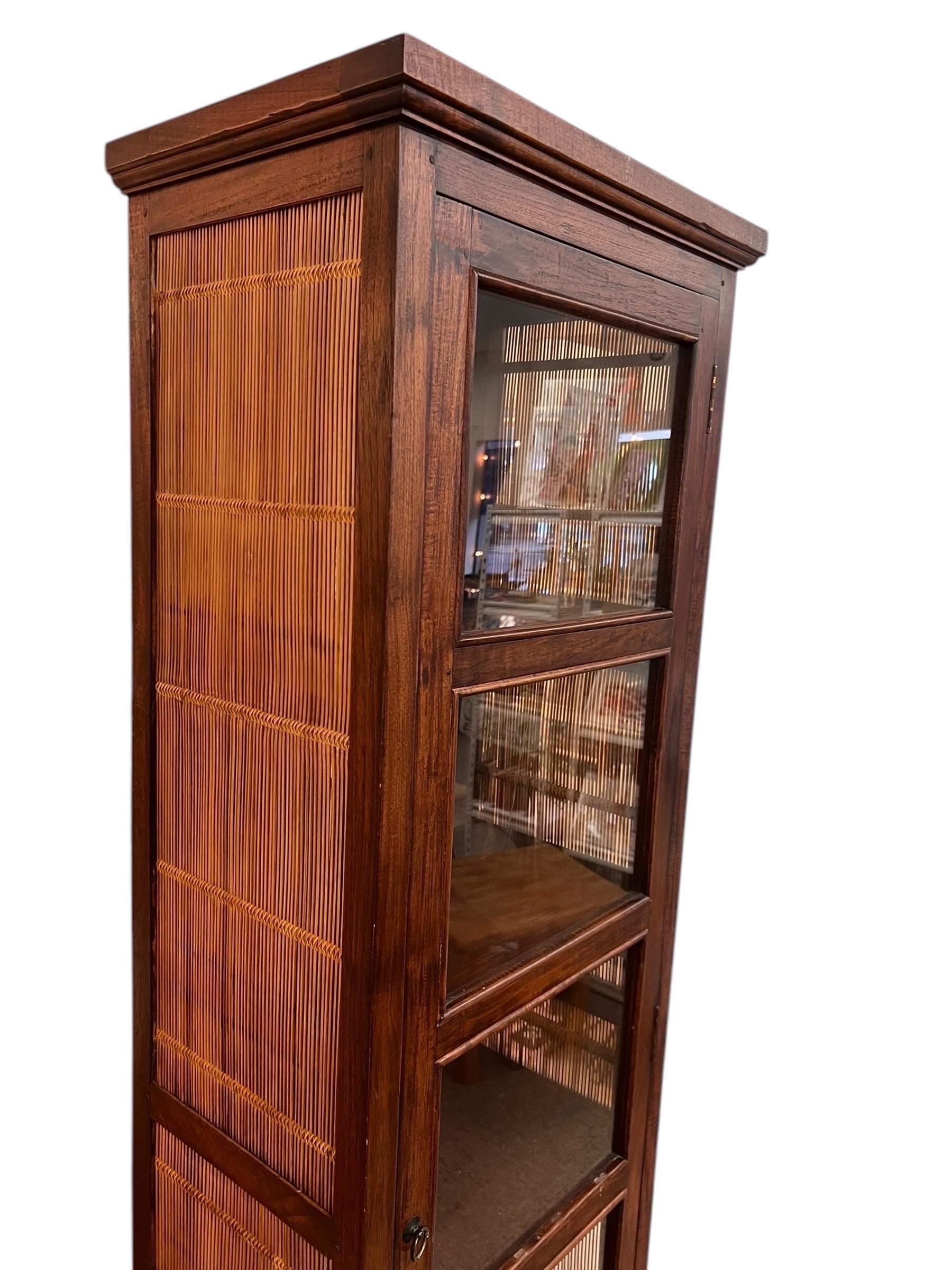 Vintage Solid Wood Book Shelf or Display Cabinet with Rattan Accents 4