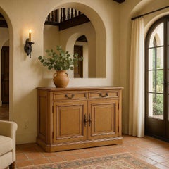 Vintage Solid Wood Buffet Cabinet with Burled Wood Top, Traditional Credenza