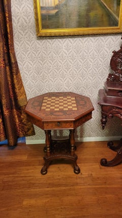 Vintage, table de jeu d'échecs et de backgammon en Wood Wood avec (2) tiroirs