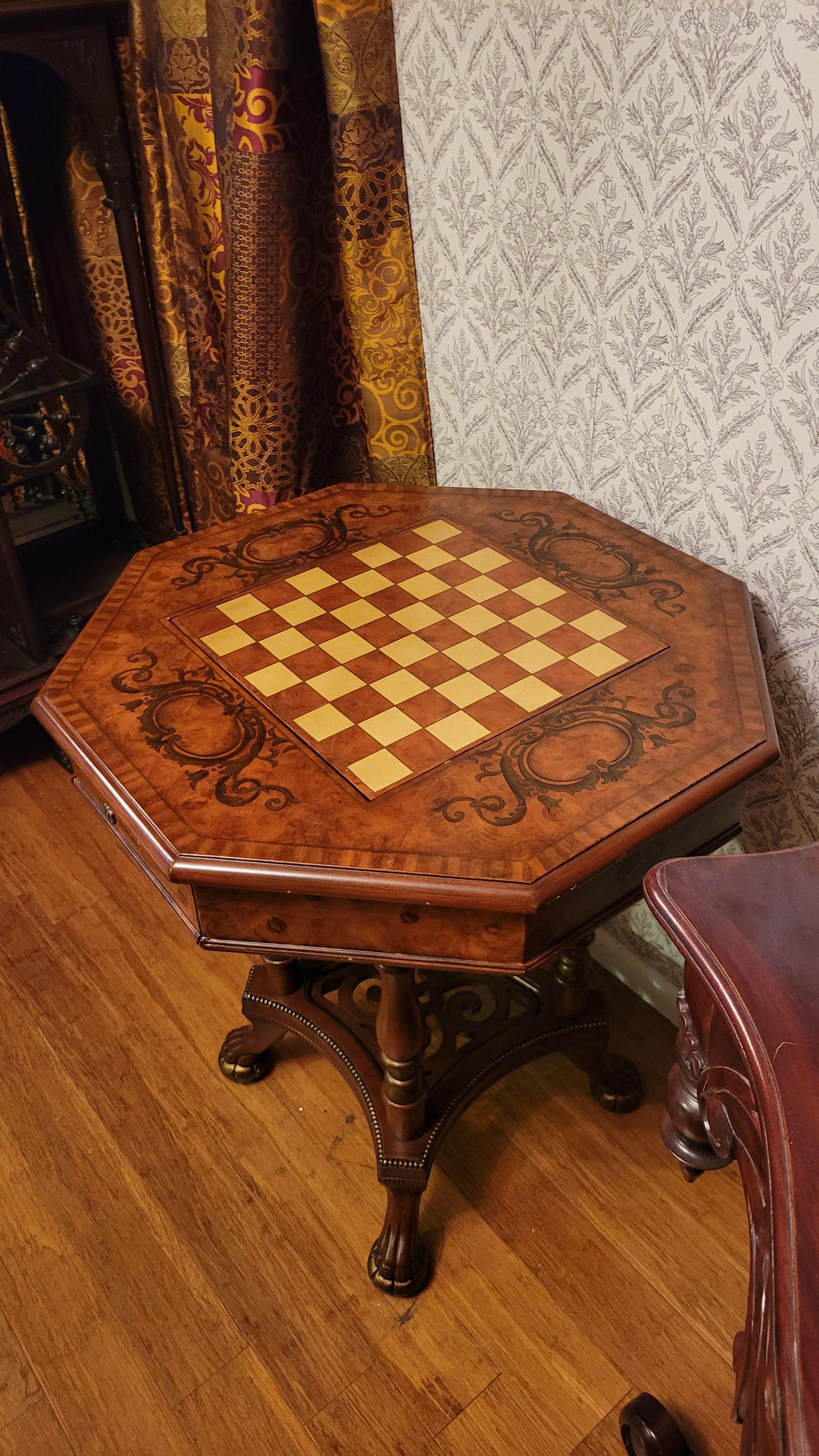 20ième siècle Table de jeu d'échecs et de backgammon vintage en Wood Wood avec (2) tiroirs en vente