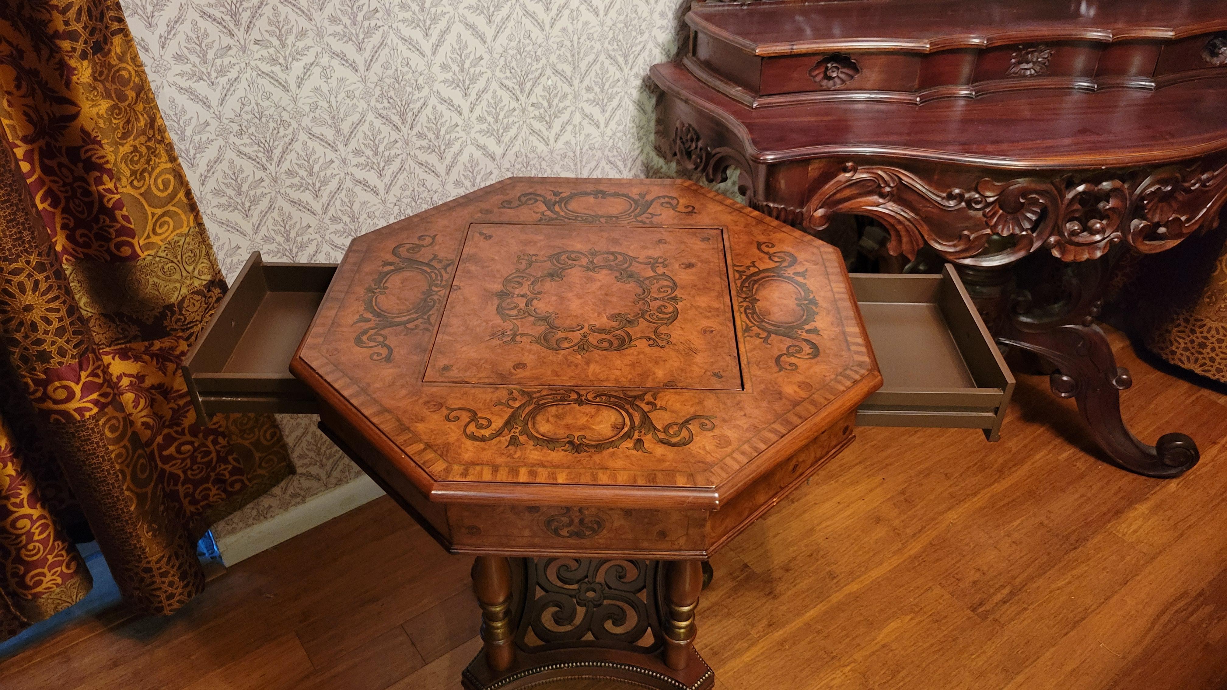 Table de jeu d'échecs et de backgammon vintage en Wood Wood avec (2) tiroirs en vente 4