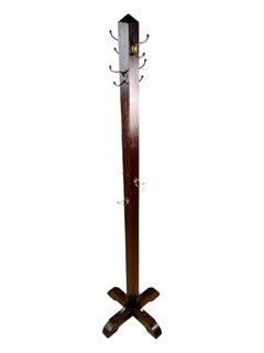 Vintage Solid Wood Coat Rack With Brass Hooks