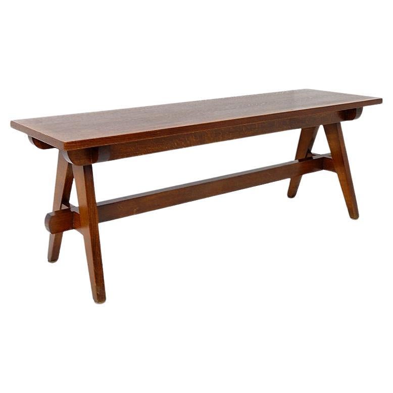 Vintage Massivholz Couchtisch mit Kompass im Angebot