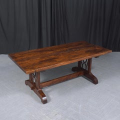 Vintage Solid Wood Dining Table with Iron Accents and Pedestal Legs
