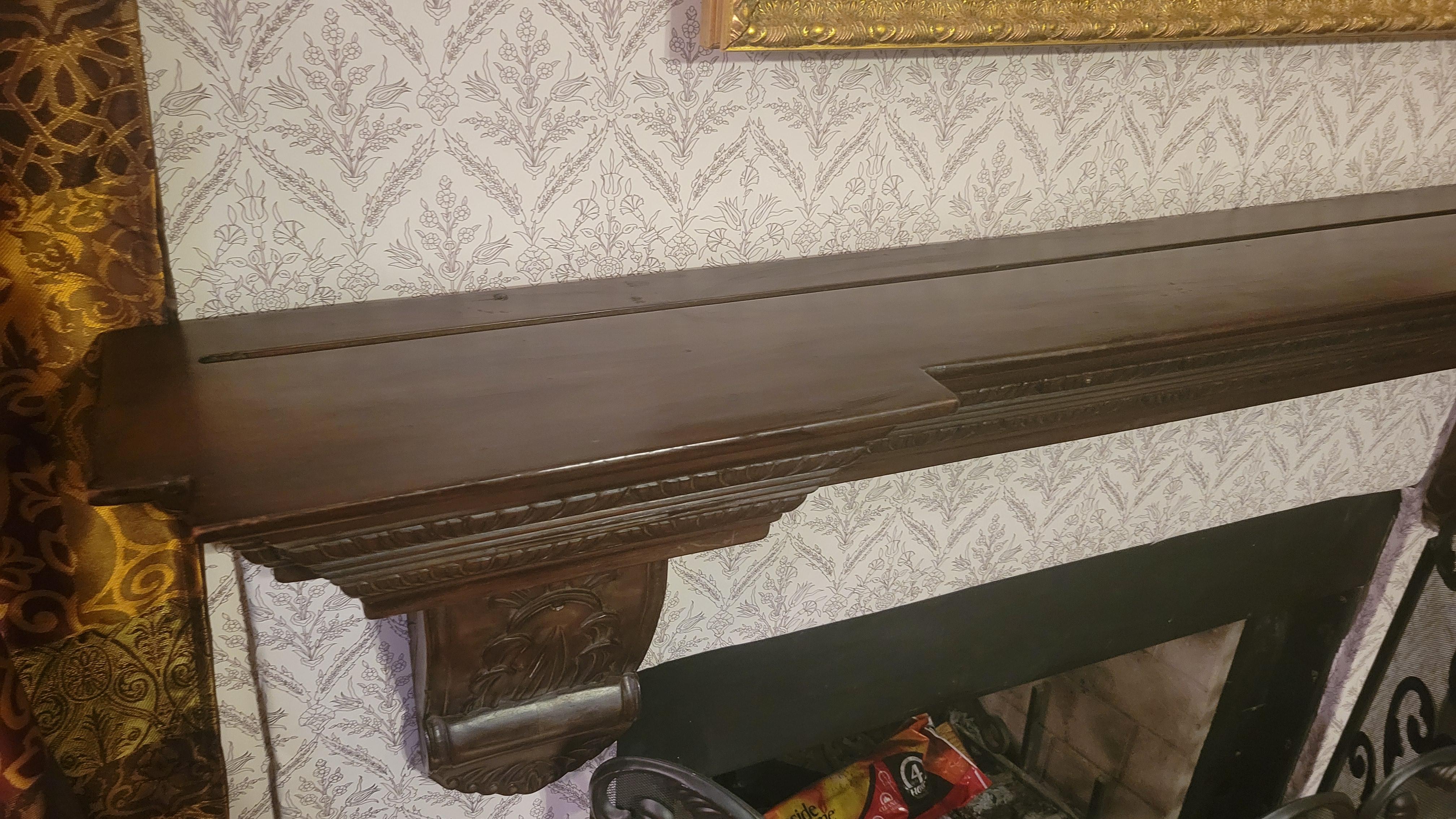 Repisa de chimenea vintage de madera maciza - 64
