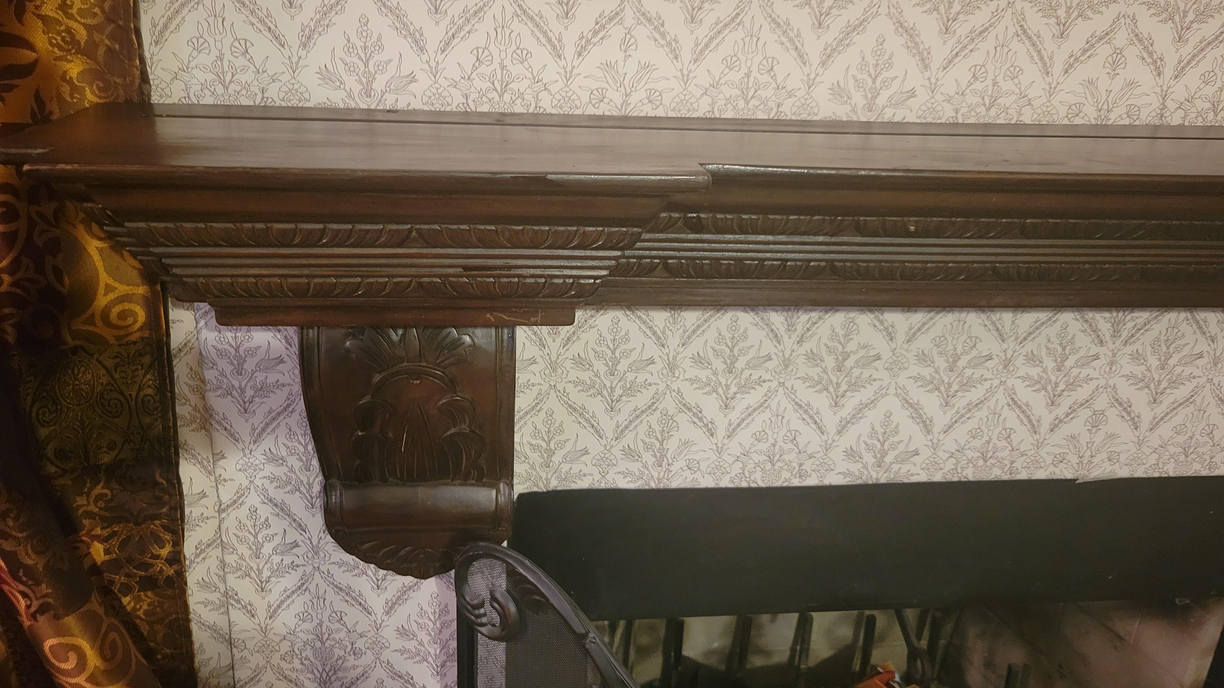 Repisa de chimenea vintage de madera maciza - 64