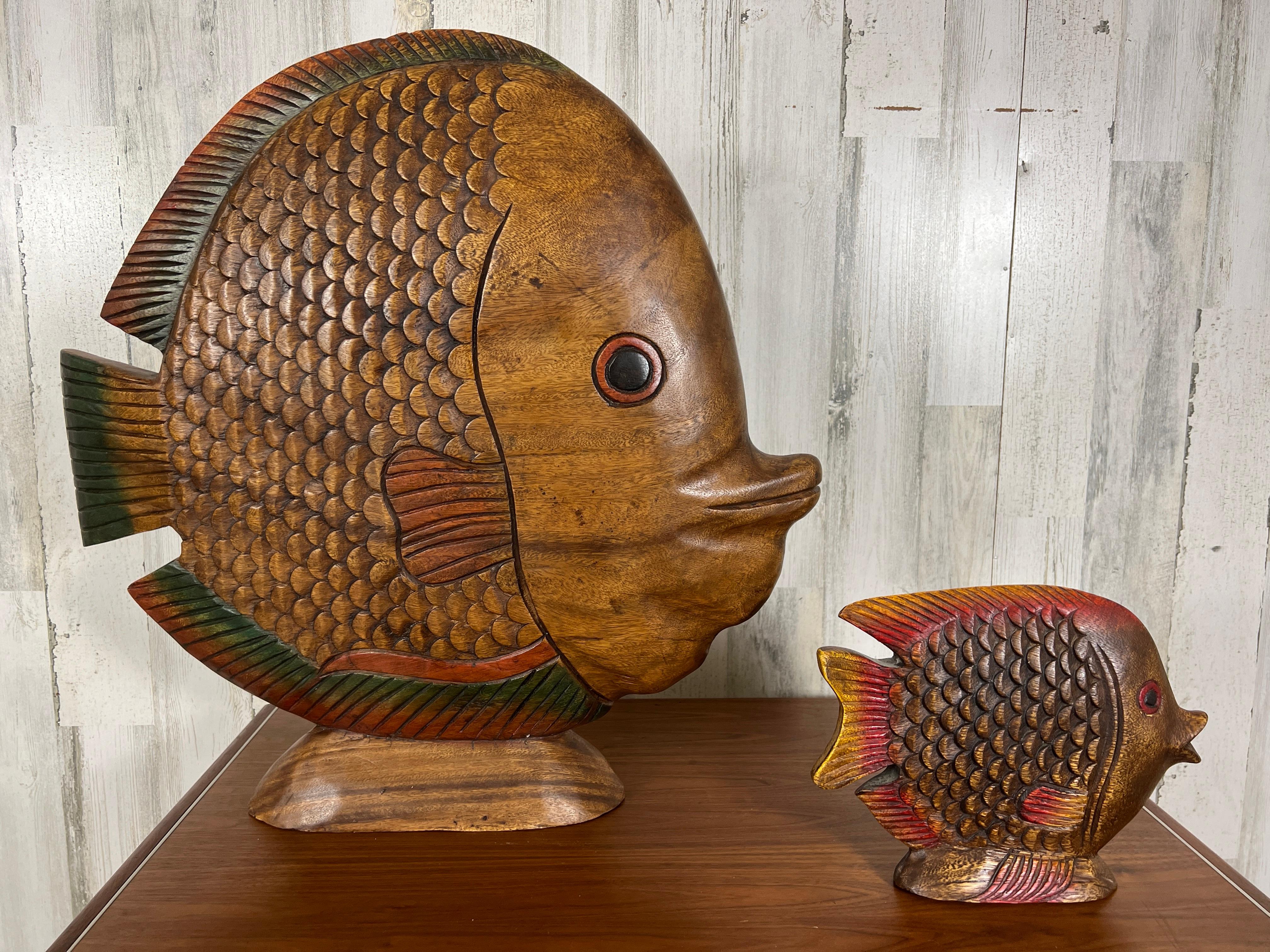 Vintage Solid Wood Hand -Carved Koi Fish For Sale 4