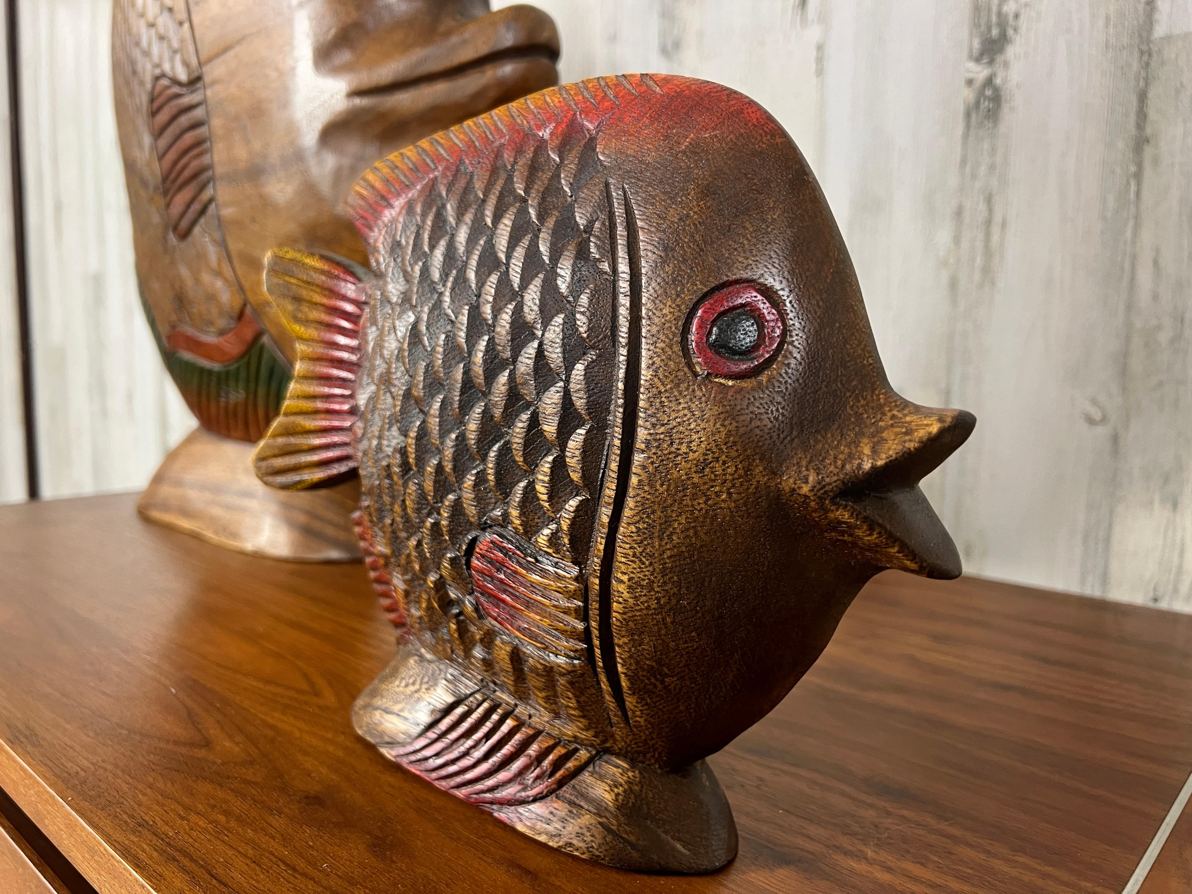 Vintage Solid Wood Hand -Carved Koi Fish For Sale 5