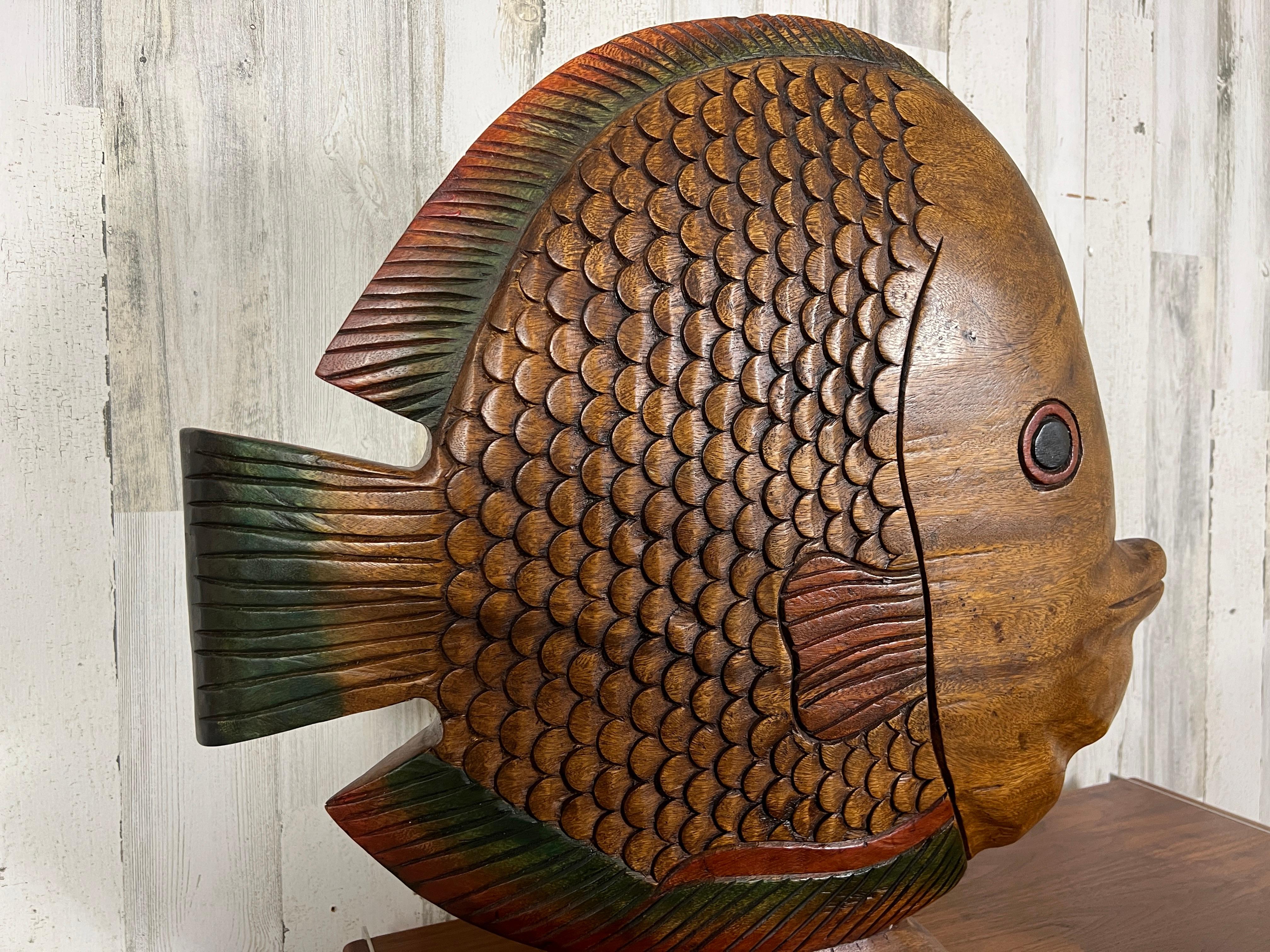 Vintage Solid Wood Hand -Carved Koi Fish For Sale 6