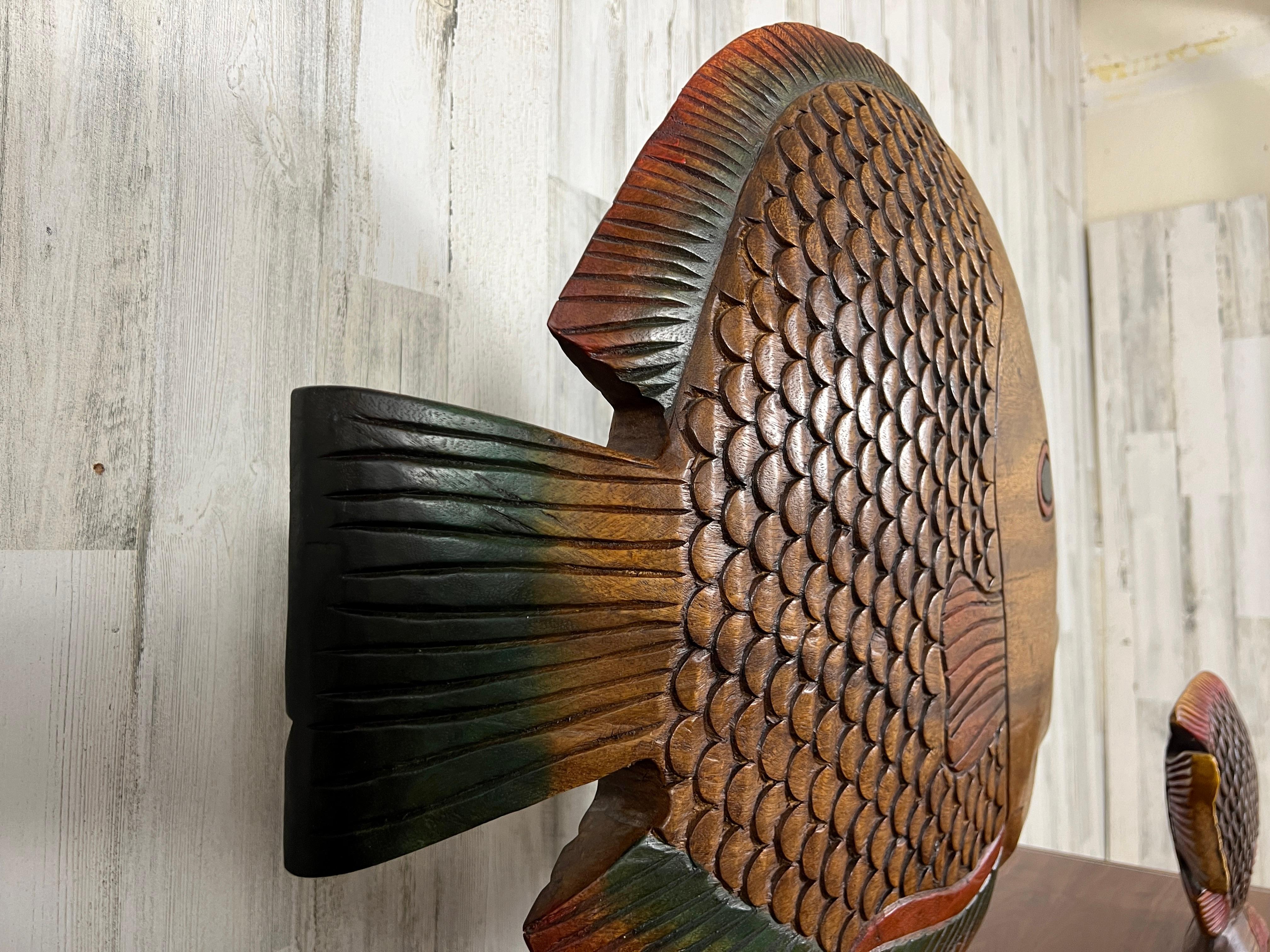 Vintage Solid Wood Hand -Carved Koi Fish For Sale 8
