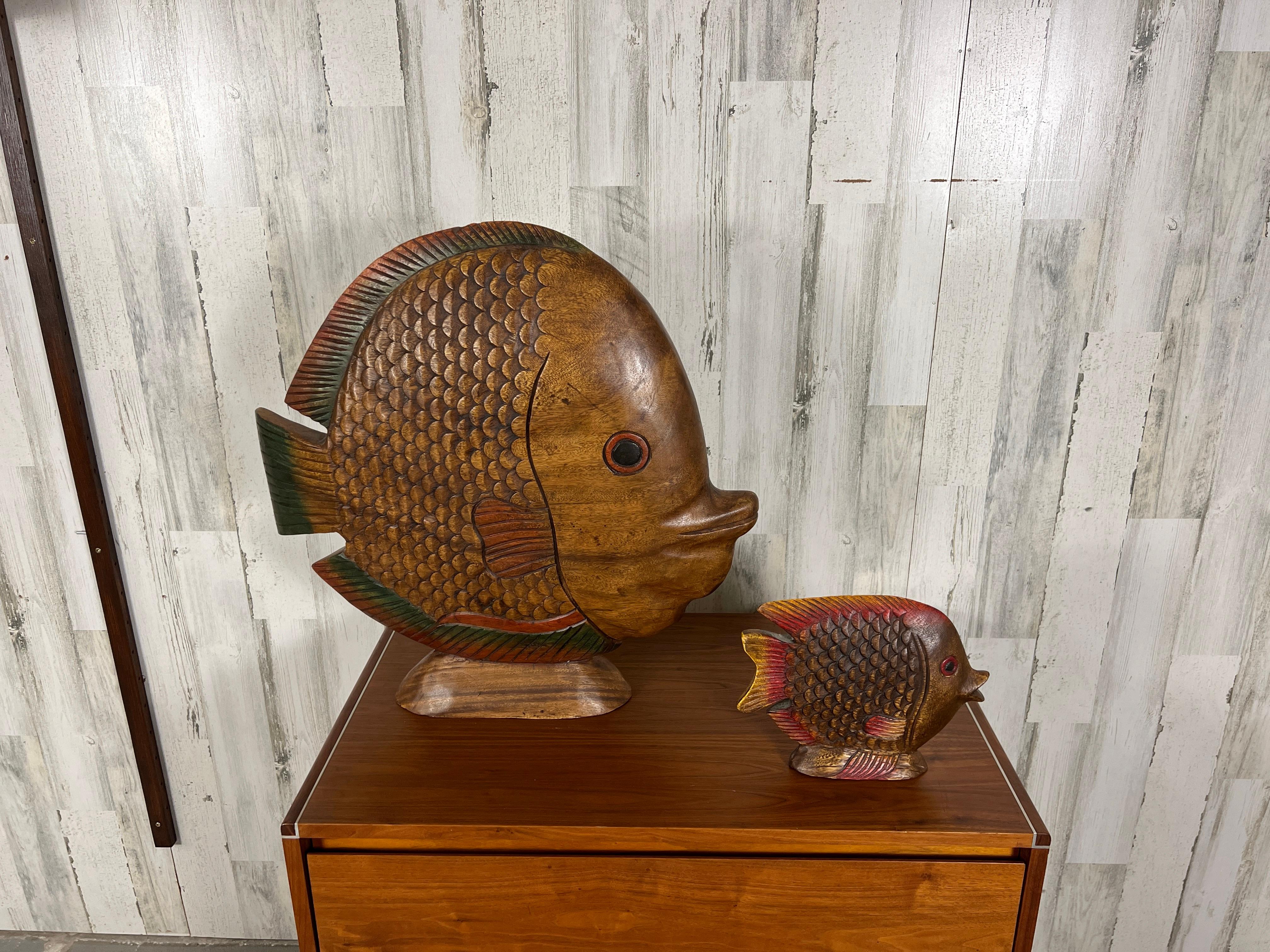 Vintage Solid Wood Hand -Carved Koi Fish For Sale 9