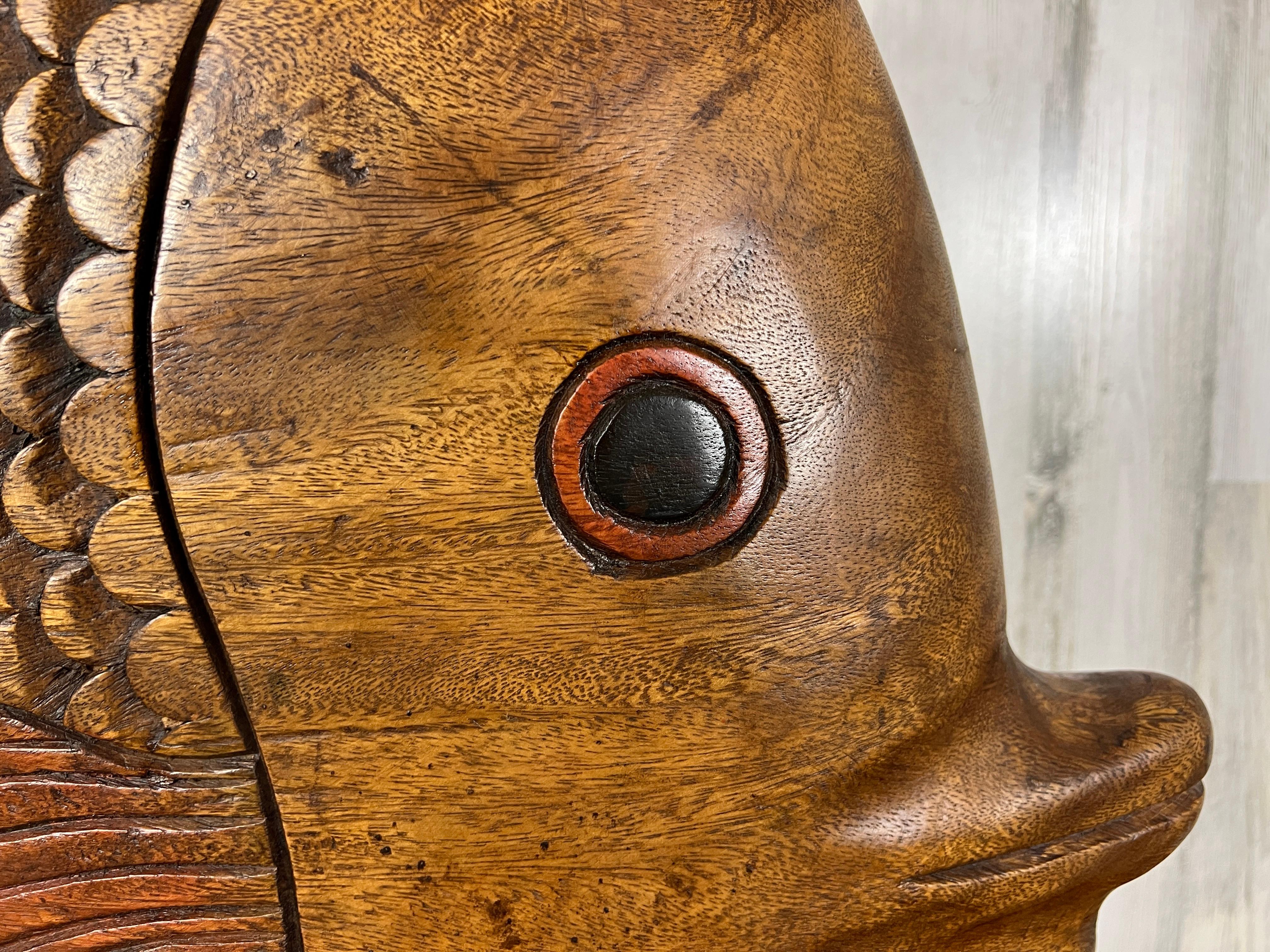 Vintage Solid Wood Hand -Carved Koi Fish For Sale 10