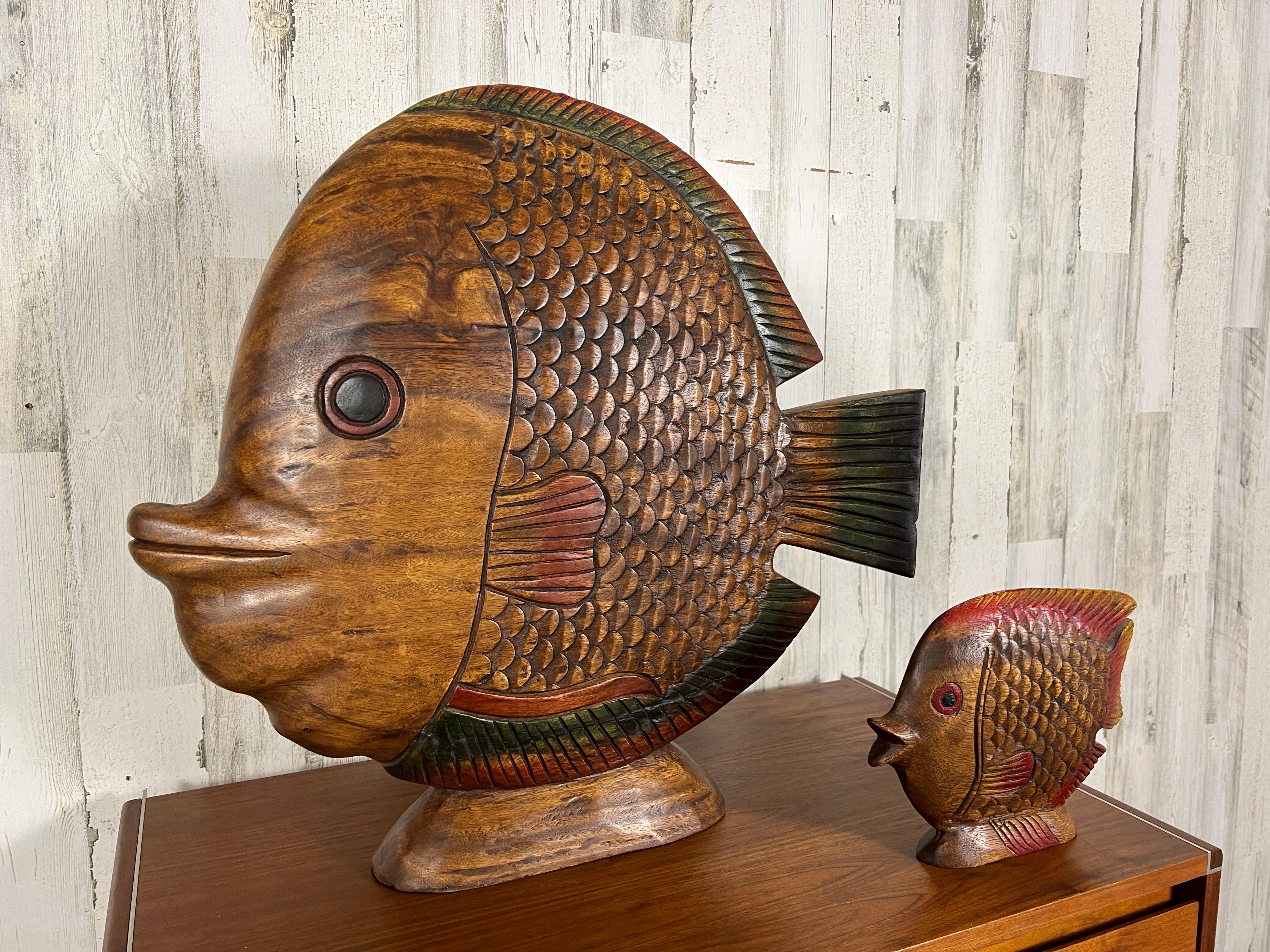 Japonisme Vintage Solid Wood Hand -Carved Koi Fish For Sale