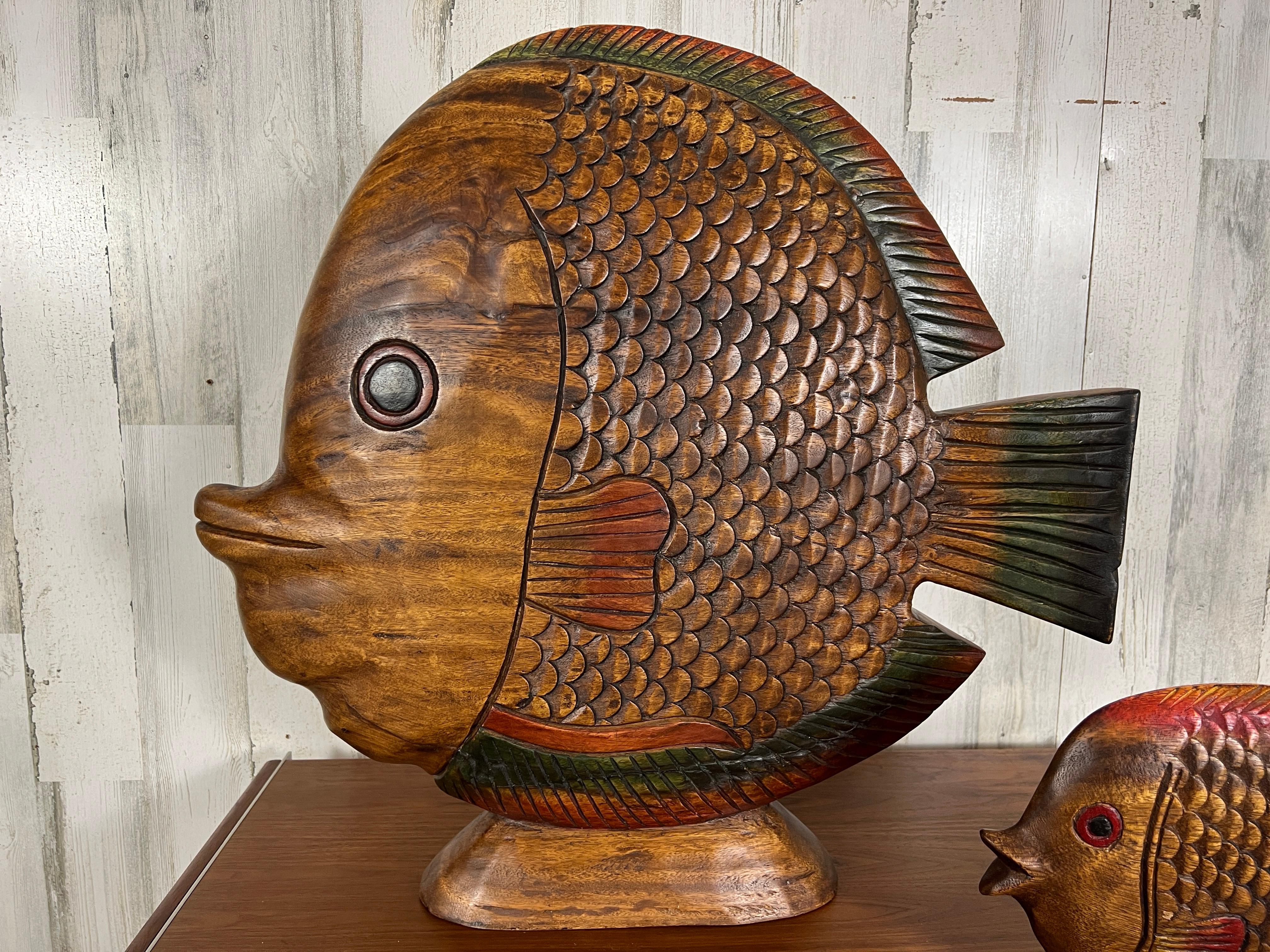 20th Century Vintage Solid Wood Hand -Carved Koi Fish For Sale