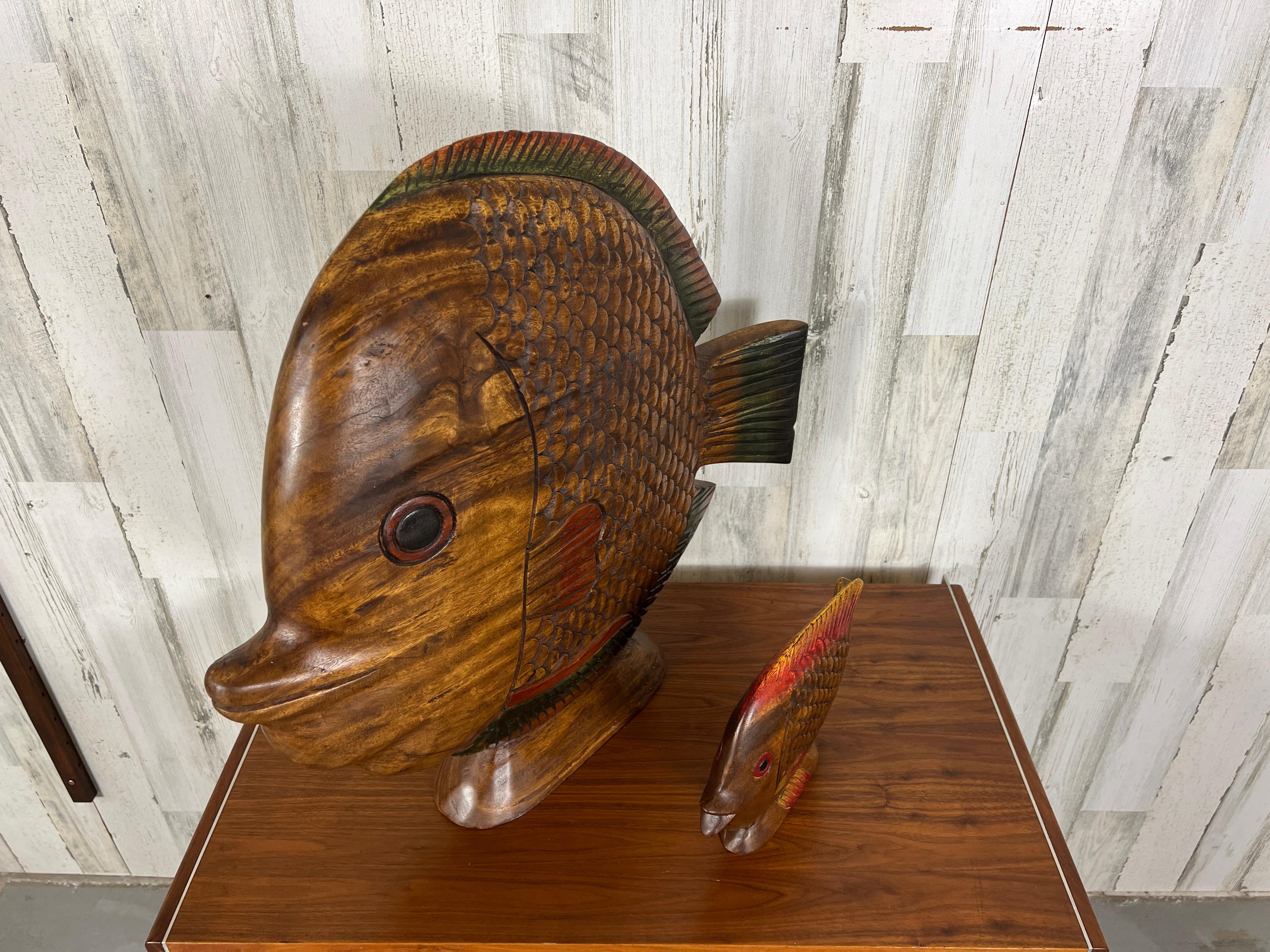 Vintage Solid Wood Hand -Carved Koi Fish For Sale 3