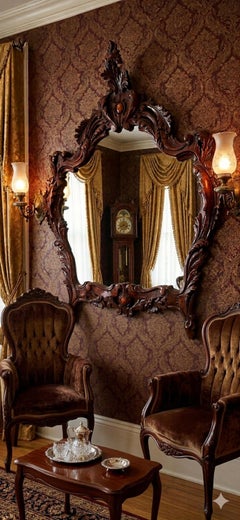Vintage Solid Wood Hand-Carved Rococo Style Mirror