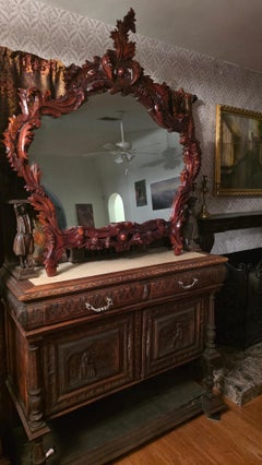 Vintage Solid Wood Hand-Carved Rococo Style Mirror