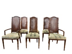 Vintage Solid Wood High Back Faux Bamboo Dining Chairs - set of 6