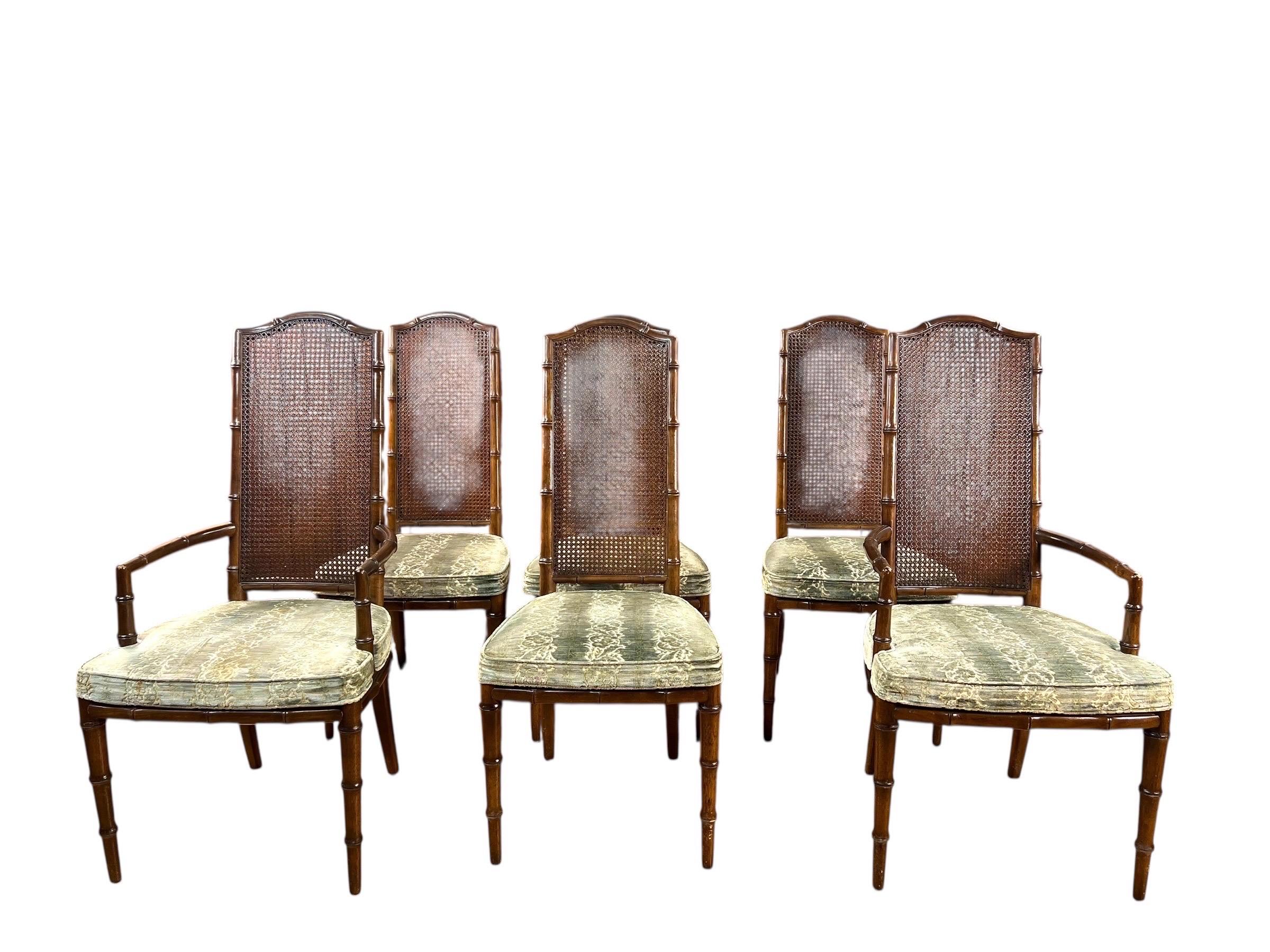 Vintage Massivholz hohe Rückenlehne Faux Bambus Esszimmerstühle - Satz von 6 (Unbekannt) im Angebot