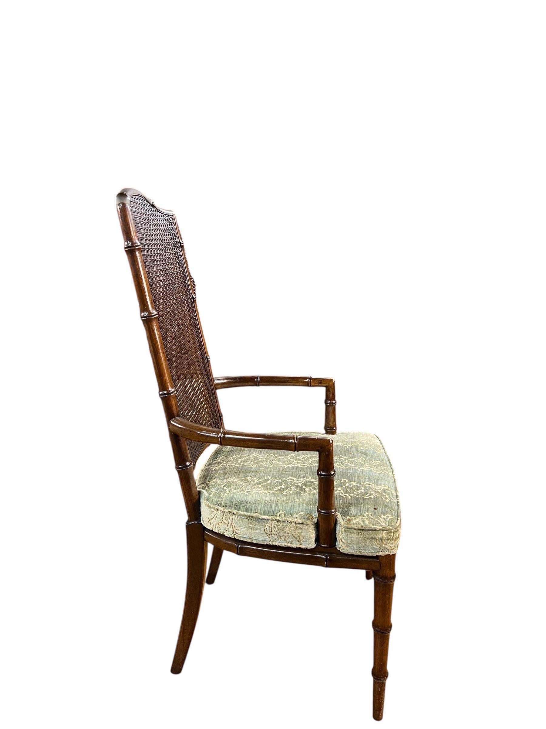 Vintage Massivholz hohe Rückenlehne Faux Bambus Esszimmerstühle - Satz von 6 (Ende des 20. Jahrhunderts) im Angebot