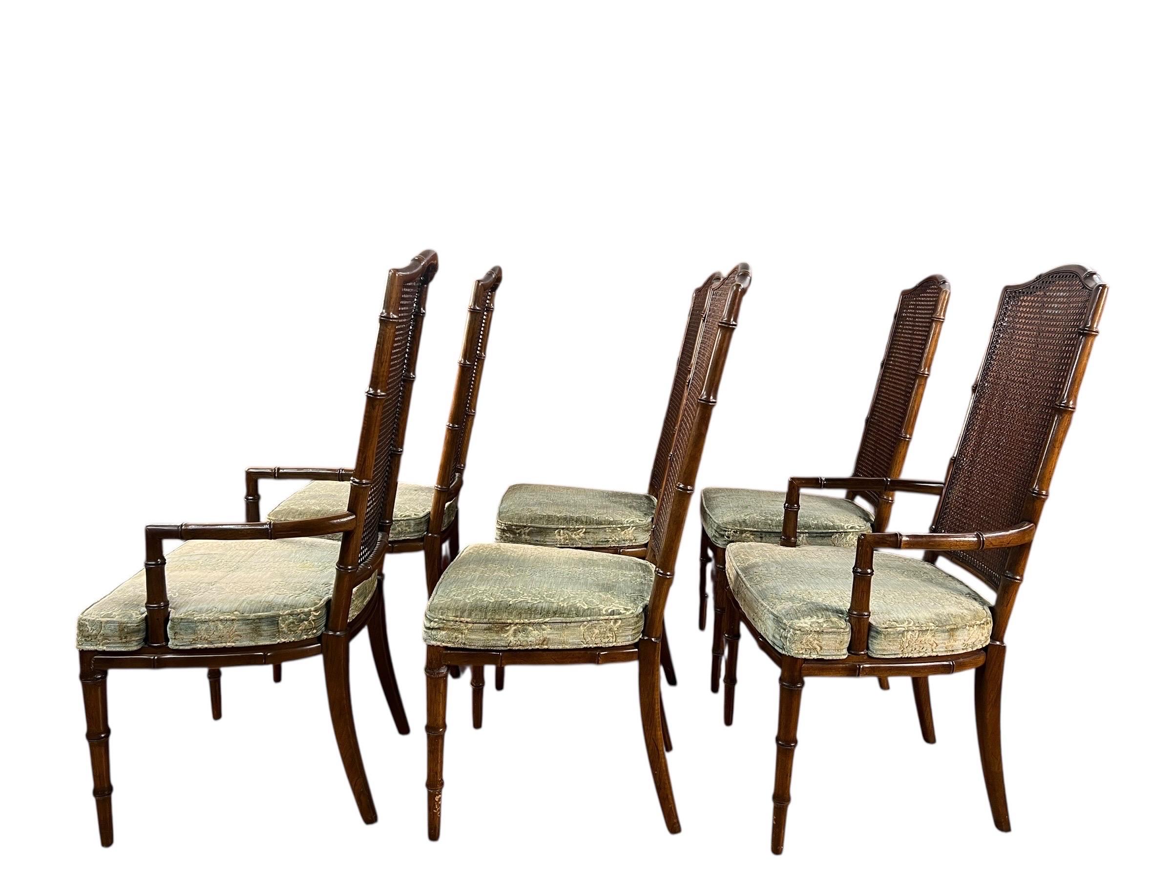 Vintage Massivholz hohe Rückenlehne Faux Bambus Esszimmerstühle - Satz von 6 im Angebot 1