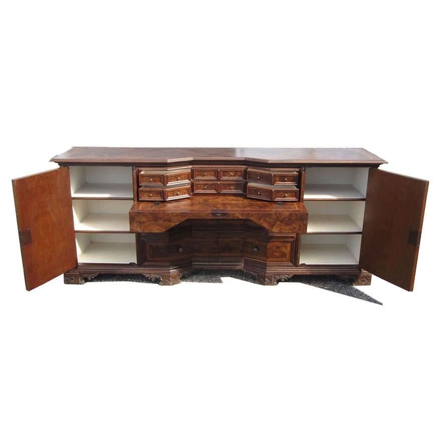 20th Century Vintage Solid Wood Italian Desk Secretary Credenza   For Sale