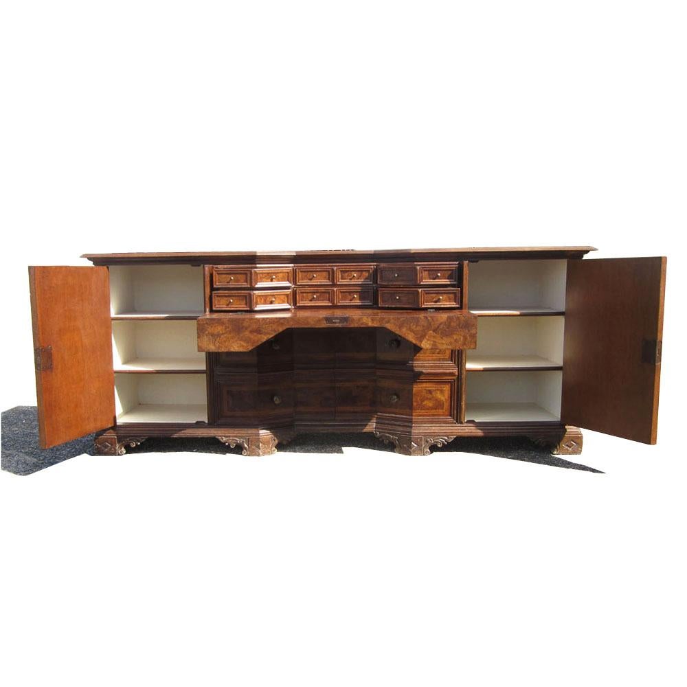 Burl Vintage Solid Wood Italian Desk Secretary Credenza   For Sale