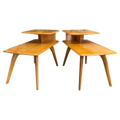 Vintage Solid Wood Maple Mid Century Modern End Table Set by Heywood Wakefield.
