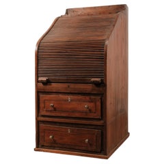 Vintage Solid Wood Roll-Top Secretary Desk – Slim Tambour Front Bureau