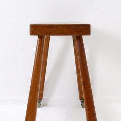 Mid-Century Modern Vintage Solid Wood Side Table on Casters, 1960