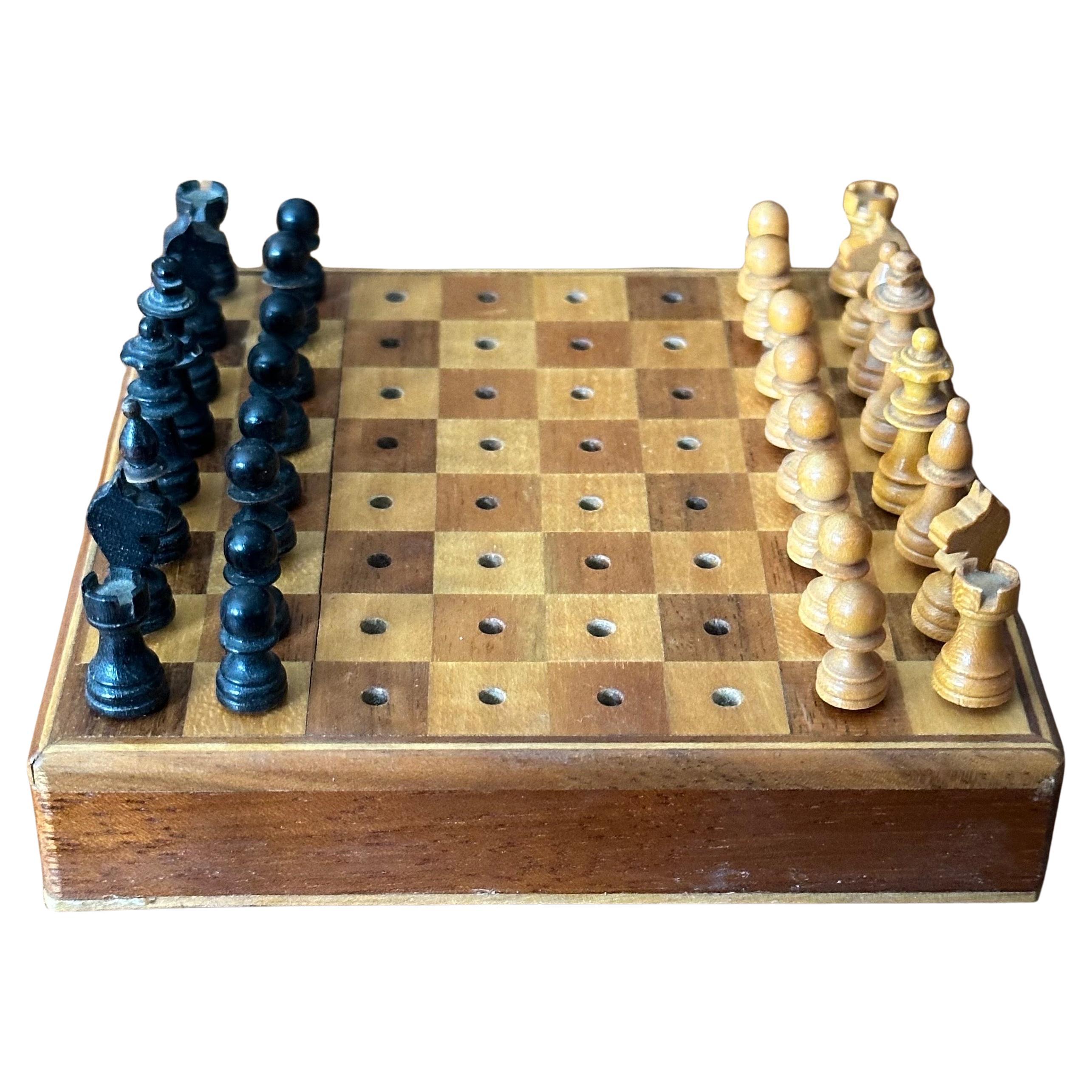 Vintage Solid Wood Travel Chess Set by HK Switzerland