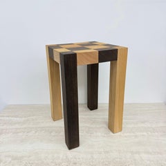 Vintage solid wooden side table chess style , 1970s