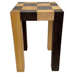 Vintage solid wooden side table chess style , 1970s